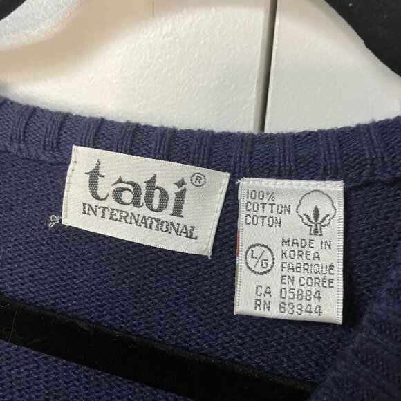 Vintage Tabi Sweater Womens L Tennis Cricket V-neck Pullover Navy Academia - Picture 2 of 8